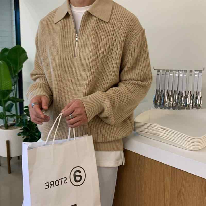 メンズ 秋 冬 カジュアル ハーフ ジップセーター セーター ヴィンテージ トップス