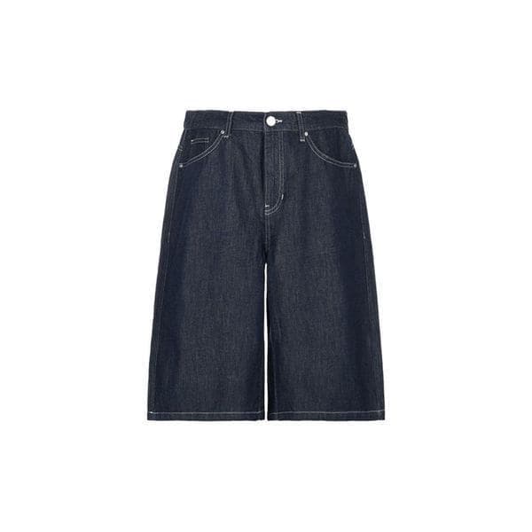 男性ジーンズ ワンウォッシュ トップステッチ バミューダ ハーフパンツ ブルーブラック MP2D2983_P422623864