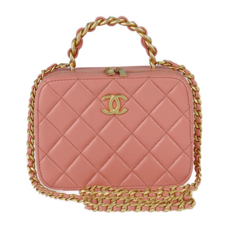 美品 CHANEL シャネル ショルダーバッグ AS3318 スモール バニティ マトラッセ レザー ピンク系 ゴールド金具 トップハンドル ヴァニティー ケース ココマーク チェーン 2WAY ハン
