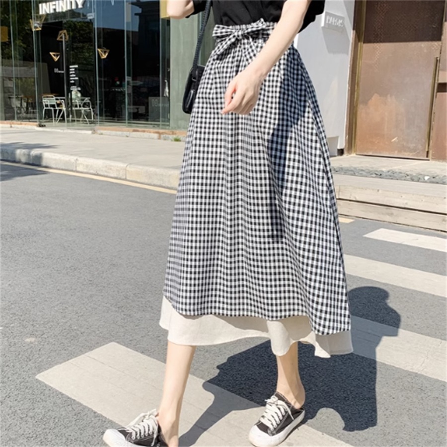 スカート 2色 ロングスカート ロング ロング丈 ミモレ丈 フレア Aライン シンプル ハイウエスト ウエストゴム 重ね着風 レイヤード 薄手 かわいい 大人可愛い きれいめ カジュアル 5,561円