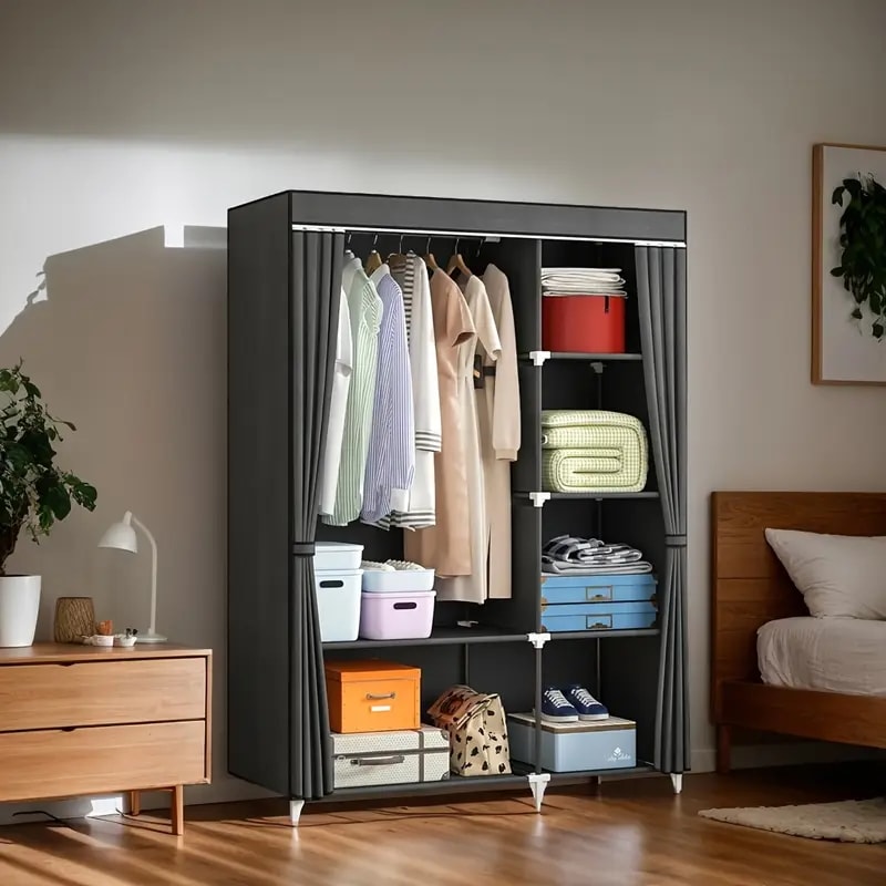 167.64cm特大ポータブルクローゼットオーガナイザー - 素早い組み立て耐久性のある不織布製複数のコンパートメント折りたたみ式で簡単収納 - 寝室アパート小さなスペースにグレー/ブ