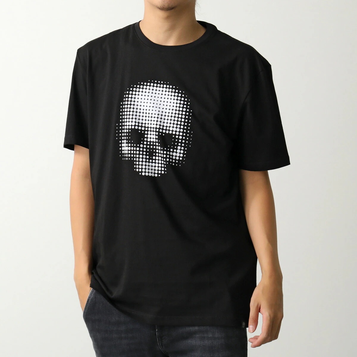 HYDROGEN ハイドロゲン Tシャツ MT0012 メンズ 半袖 カットソー ドクロ スカル コットン クルーネック フロッキープリント 118/BLACK-WHITE