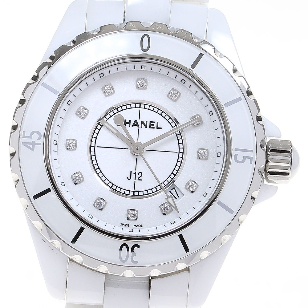 シャネル CHANEL H1628 J12 33MM 白セラミック 12Pダイヤ クォーツ レディース 良品 _844255【中古】