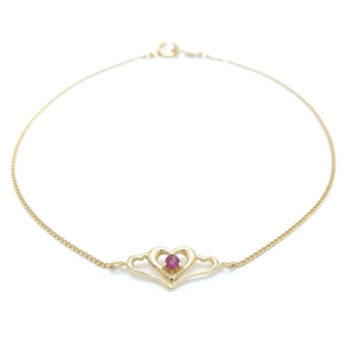 ハートモチーフ ブレスレット 1Pルビー K18YG イエローゴールド/29988【中古】