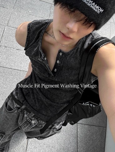 [COSYHARU公式] Pigment Vintage Muscle Fit Henley Neck 6,433円