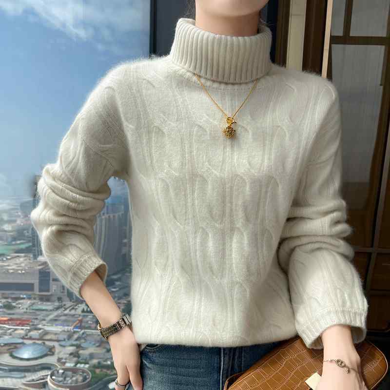 秋冬 コーデ レディース ファッション オシャレ 服 カワイイ シンプル 大人カワイイ 大きいサイズ ヘビー セーター タートルネック ツイスト ソフト ニット シャツ