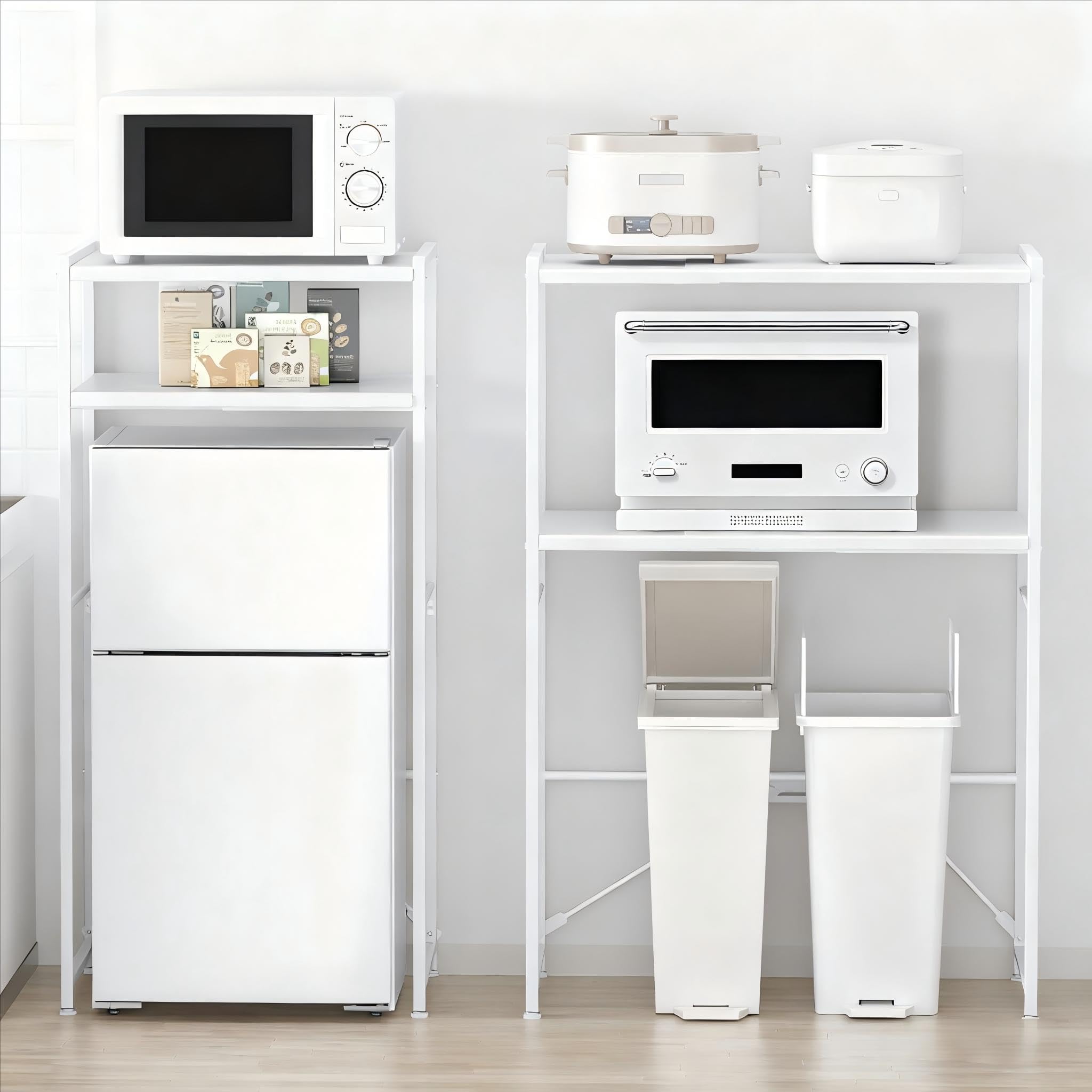 【横幅伸縮60～80cm】ゴミ箱上ラック YDH キッチンゴミ箱収納 高さ125cm レンジラック 耐荷重50Kg レンジ台 可動棚8段階調節 レンジボード 食器棚 冷蔵庫 洗濯機 塵箱上 ラ ック