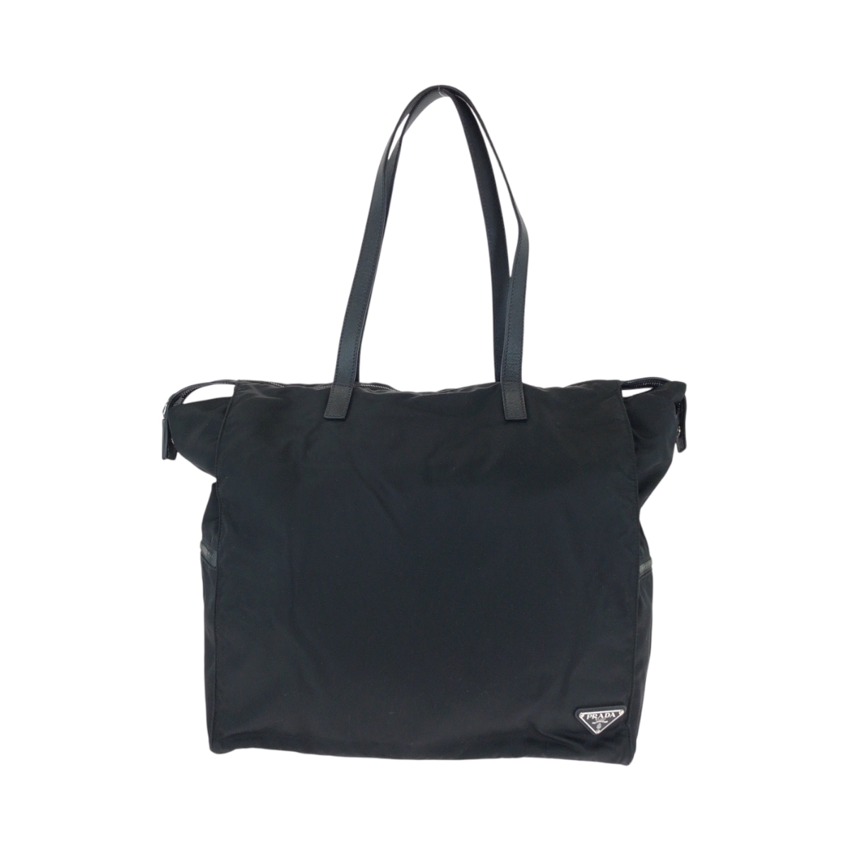 美品 テスート 三角ロゴプレート ブラック 黒 シルバー金具 ナイロン トートバッグ ショルダーバッグ レディース 500525