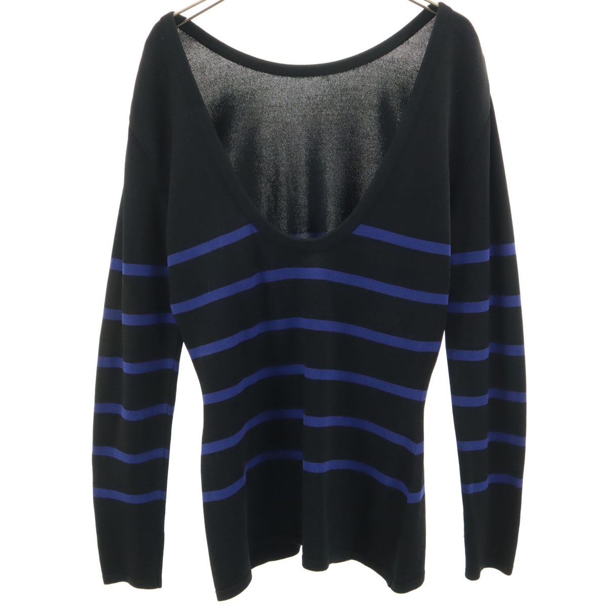 90s 日本製 オールド ボーダー柄 長袖 ニット M ブラック レディース 古着