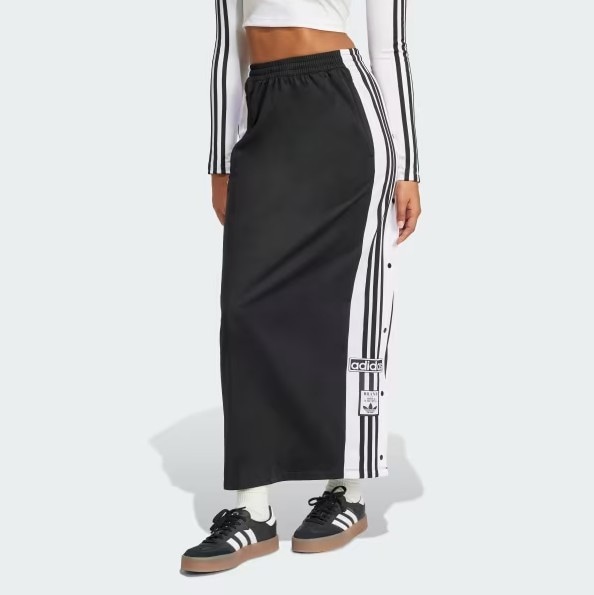 ADICOLOR ADIBREAK MAXI SKIRT JD0923 ディブレイク マキシ丈 スリーストライプ スリット レディース ロング 足首 ストレート タイト 黒 韓国 人気 カジュアル