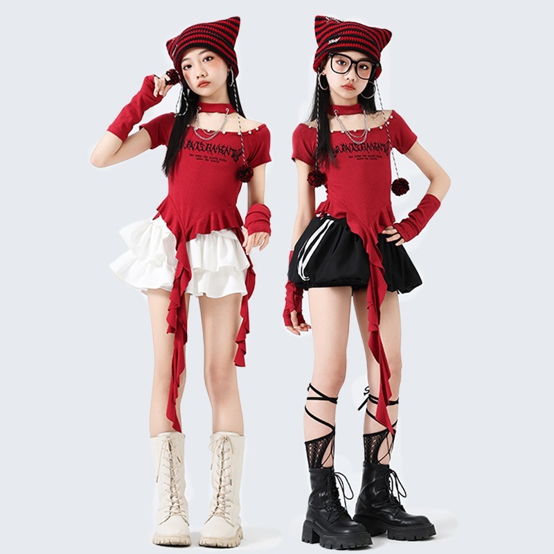 成人式 コンサート衣装 コスプレ 卒業式 ライブ衣装 発表会衣装 入学式 結婚式 コスチューム 子供用ジャズダンス女児パフォーマンス衣装夏用ストリートダンストレンド衣装練習着女の子用ステージショ