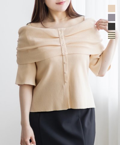 大きいサイズ レディース LL 3L 4L XL XXL XXXL CLETTEオリジナルフロントボタンオフショル風ニット