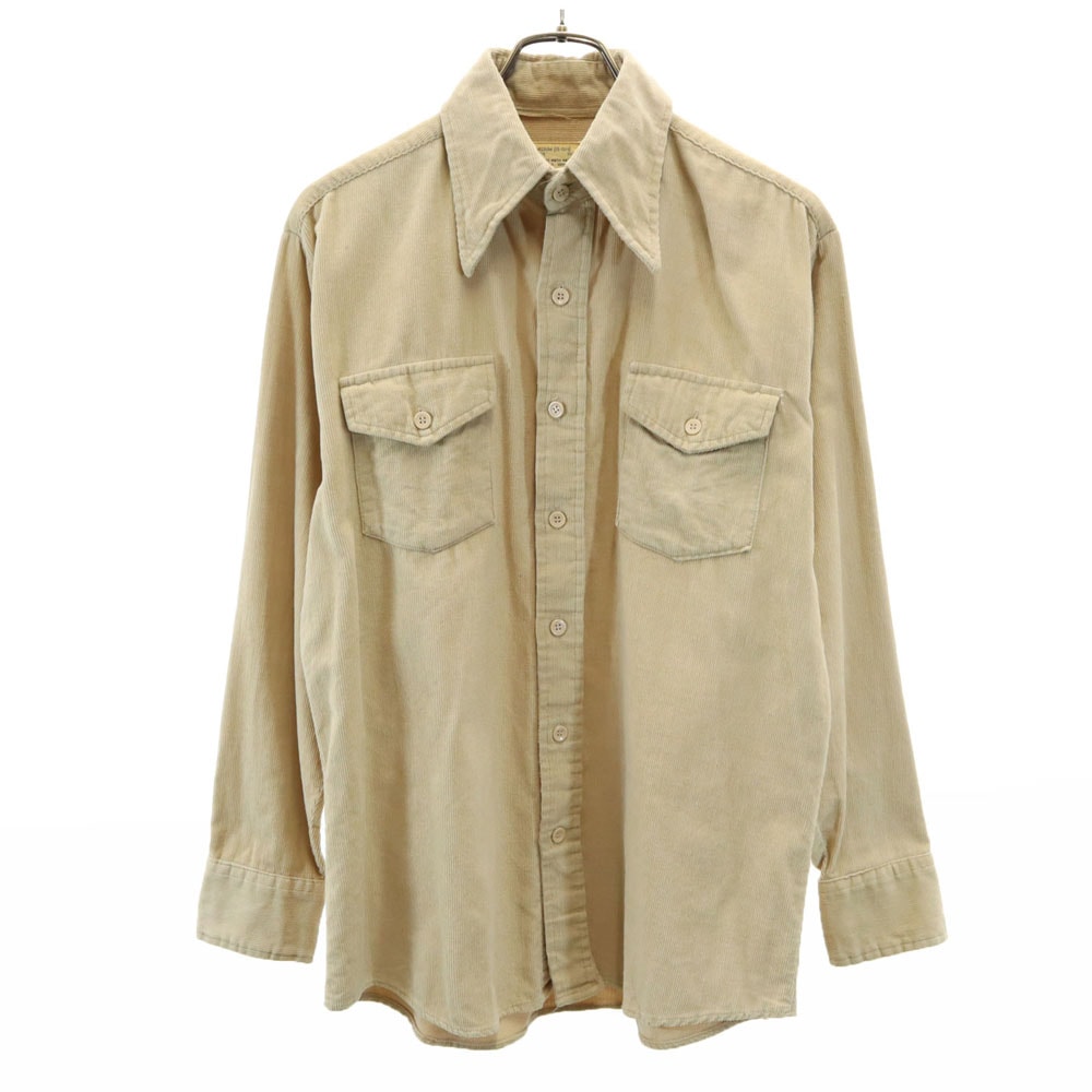 70s ヴィンテージ 長袖 コーデュロイシャツ 15-15 1/2 ベージュ系 メンズ