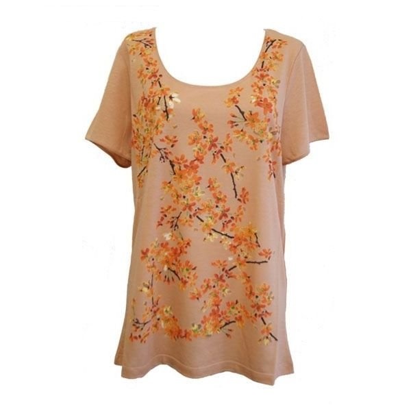 レディース フラワープリント Ｔシャツ オレンジ 259010 TU983 9521