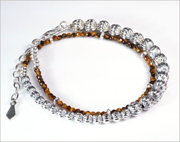 ２連 天然 タイガーアイ トラメ ブレスレット 脱着 簡単 刻印有 Ko.162 プレゼン