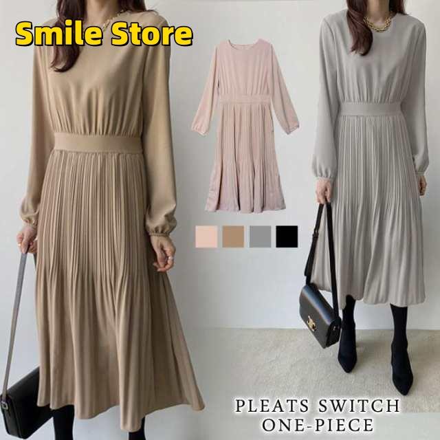 春 マキシワンピ ロングワンピ 30代 春夏 長袖 黒 キャメル 夏 20代 40代 レディース プリーツワンピ ワンピース 送料無料 ベージュ グレー ブラック Aライン 5,228円