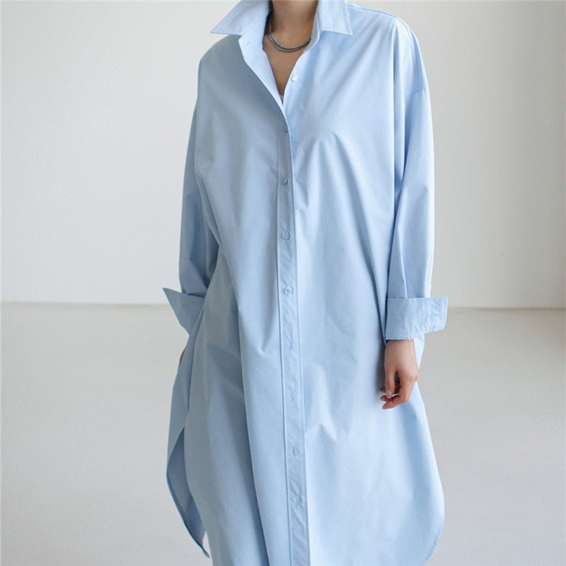 シャツ ロングシャツ 襟付き ポロカラー ボタン 前開き 無地 ルーズ 韓国 レディース かわいい 可愛い キュート 大人可愛い 大人女子 シンプル きれいめ カジュアル 大人 気品 上品