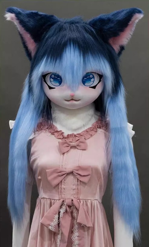 着ぐるみヘッド 猫 紺 全頭ヘッド ケモノ マスク ファースーツ ぬいぐるみ コスプレ コスチューム