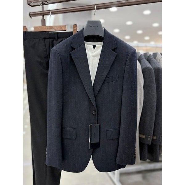 メンズ 115 ビッグサイズ 秋冬 ウール混紡 ネイビー ストライプ カジュアル セットアップ コンビ ジャケット