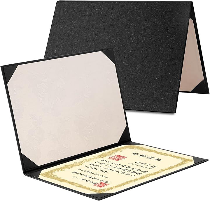 賞状ファイル 証書ファイル 縦横兼用 Certificate/Document Cover 二つ折り証書入れ 賞状入れ パッドなし コーナーリボン付き (ブラック, 10冊セット)
