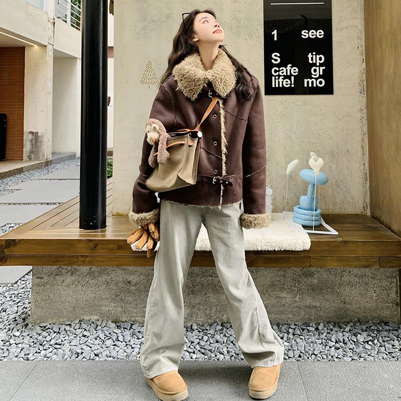 レトロな両面着用ファーコート2024新しいラムファーファーワンバイカースーツジャケット 7,919円