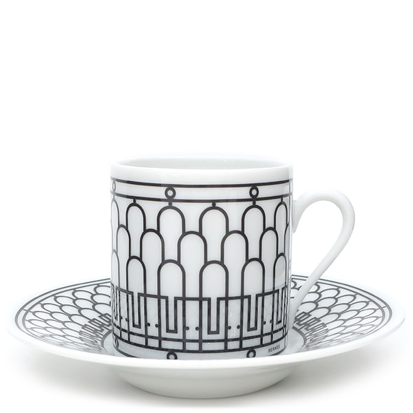 エルメス HERMES 食器 Hデコ コーヒーカップ＆ソーサー 磁器 ホワイト×ブラック 新品 未使用 アッシュデコ モーニングカップ ポーセリン 【箱】【中古】