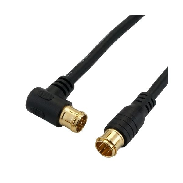 （まとめ）HORIC アンテナケーブル 5m ブラック 両側F型差込式コネクタ L字/ストレートタイプ HAT50-056LPBK(×5セット)