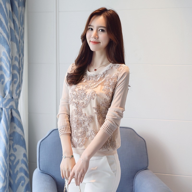 2571.シースルー刺繍ブラウス 2019 春夏 sale 春夏 sale トップス セクシー カジュアル Uネック 長袖 エレガント ミディアム 結婚式 披露宴 パーティー 通勤 通学 女子会 カフ