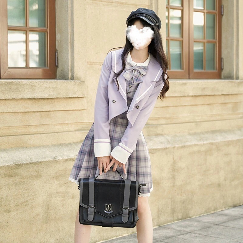【2枚購入で200円 OFF！急速出荷】カレッジスタイルドレスコントラストチェック柄スーツシャツスーツ女性用