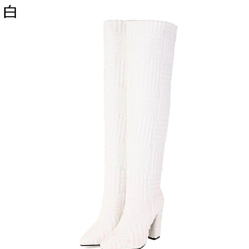ロングブーツ ダメージ 大きいサイズ レディース ニーハイブーツ オーバーニーブーツ ジップ 太ヒール アーモンドトゥ ハイヒール 太ヒール 冬秋 美脚 オシャレ トレンド 欧米風 日常着用