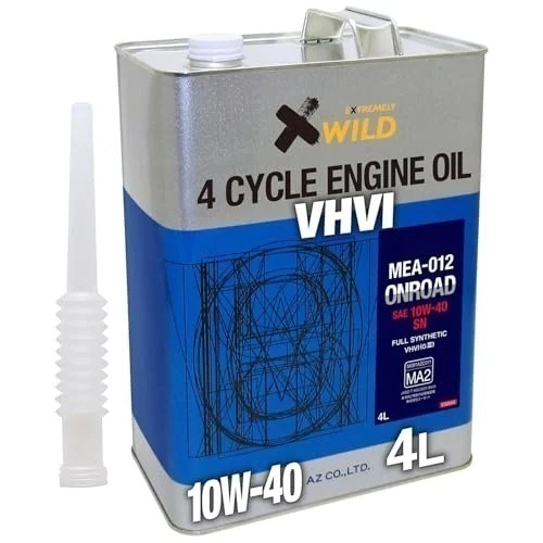 AZ(エーゼット) バイク用 4サイクル エンジンオイル 4L 【10W-40/MA2/100%化学合成油/2輪用】 MEA-012/EG044