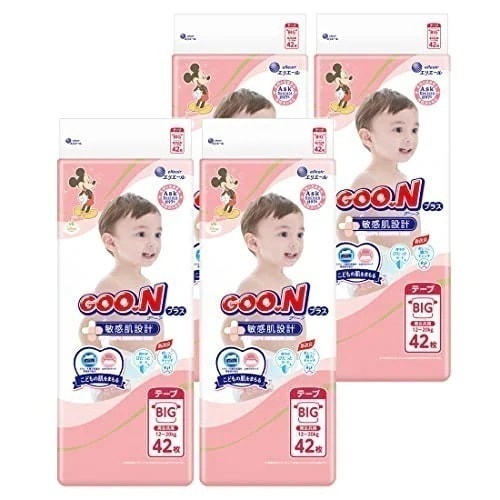 【テープ BIGサイズ】グーンプラス 敏感肌設計 おむつ (12~20ｋｇ) 168枚(42枚×4) [ケース販売] ディズニーデザイン