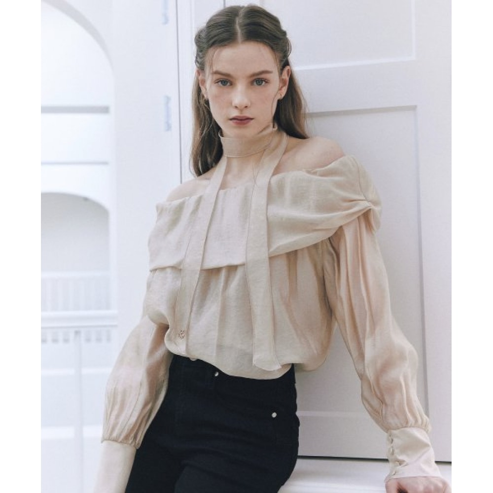 レターフロムムーングリッターオフショルダースカーフブラウス (ベージュ) 12,081円