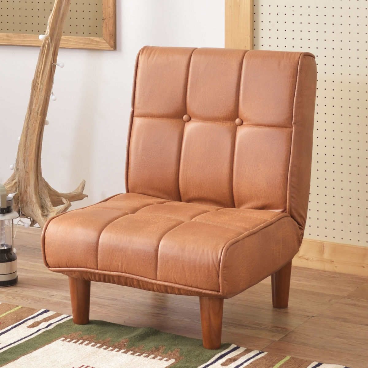 ソファ 1人掛け 幅51cm フロアソファ リクライニング ローソファ 2way 脚取り外し ロータイプ レザー調 キャメル ヴィンテージ調 肘なし ひじ掛けなし コンパクト