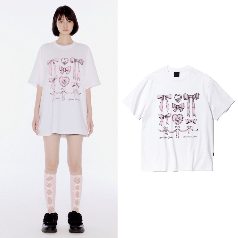 オーバーサイズリボンTシャツ Graphic T-shirts white