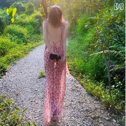 ワンピース レディース ビーチ ホット 女の子 スカート 花柄 サスペンダー ドレス リゾート ビーチ ロング スカート きれいめ