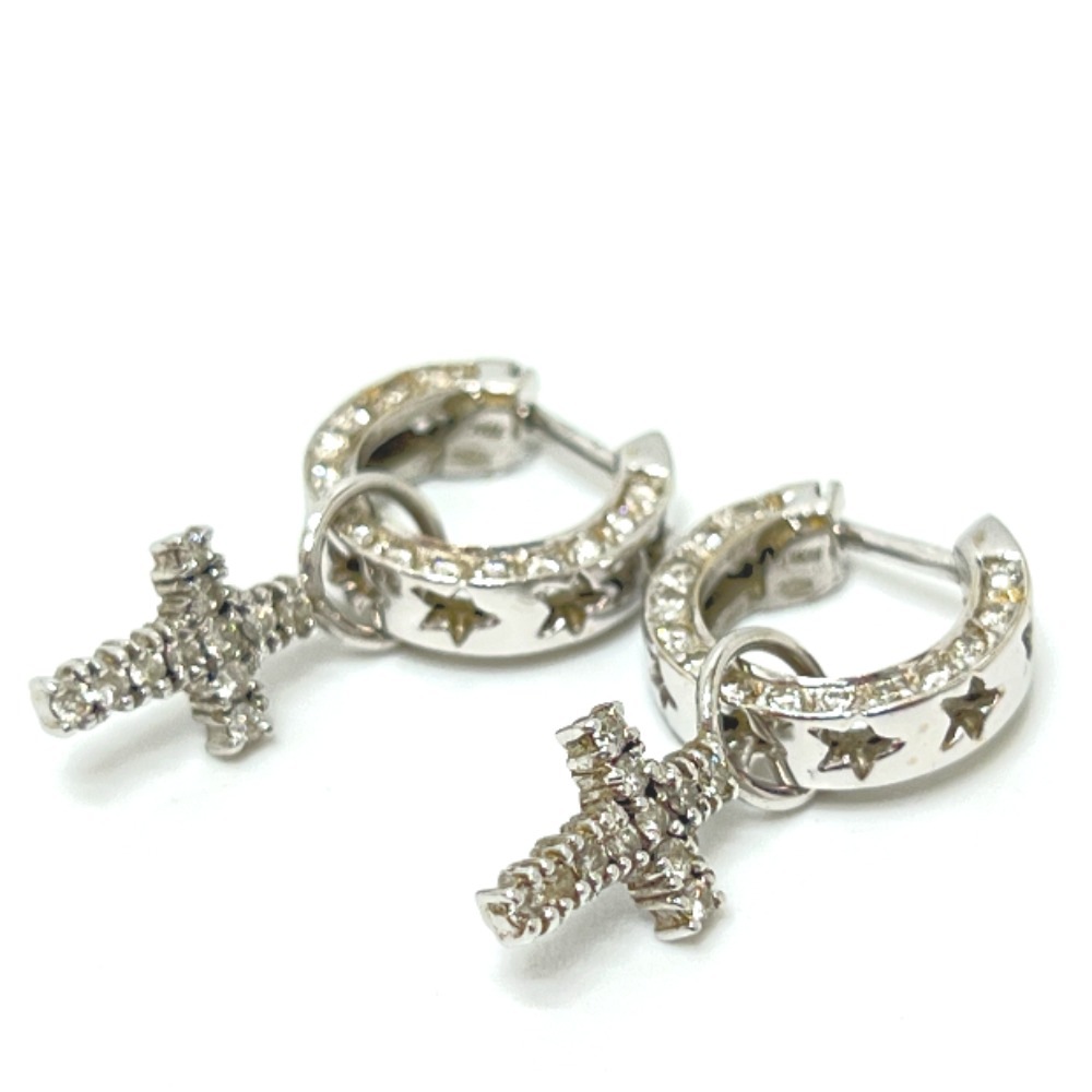 jewelry ジュエリー ピアス K18WG ダイヤ クロス ループ K18 ピアス K18WG シルバー