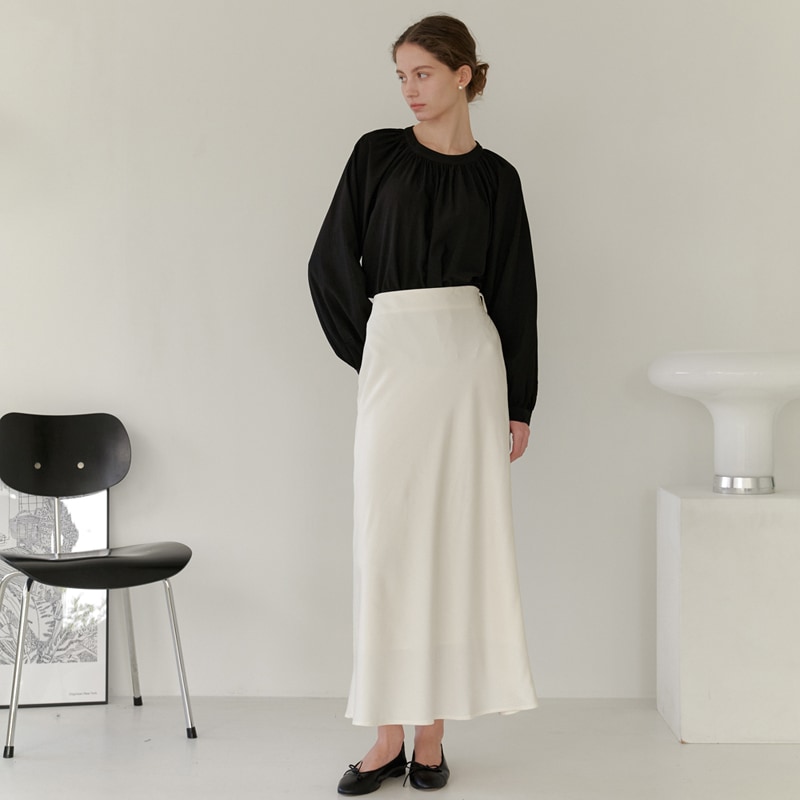SATIN LONG SKIRT_CREAM