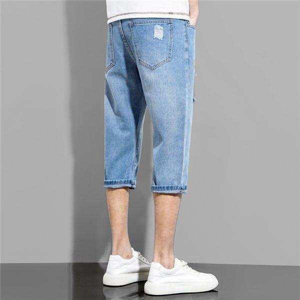 クロップドパンツ メンズ スキニーデニムパンツ ダメージデニム 短パン 七分丈パンツ 韓国風 デニムパンツ アウトドア ファッション しゃれ 夏