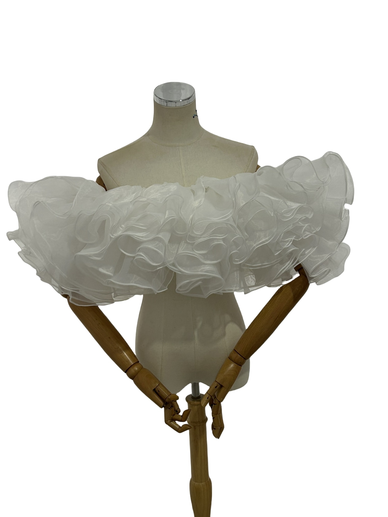 オフショルダー ラッフルフリル ストレッチ オフホワイト オーガンジー 可愛い