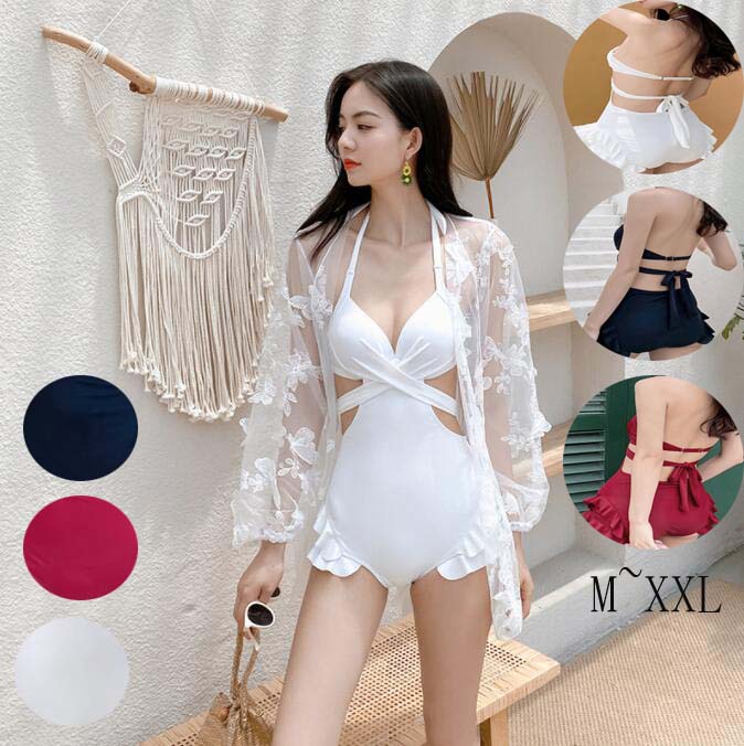 送料無料 水着 女性用水着 オールインワン 長袖 ビキニ 小胸 美胸 水着 レディース ミズギ 大きサイズ みずぎ 韓国風 体型カバー 2点 パッド付き タンキニ ママ 体型カバー 温泉 背中見せ ミ 4,883円