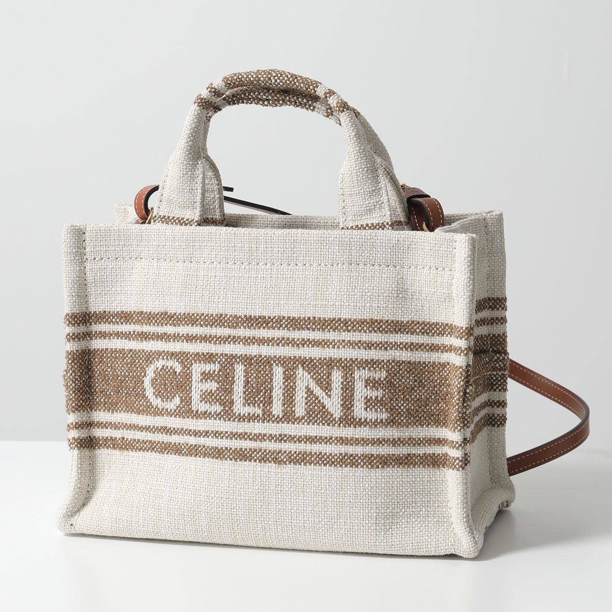 CELINE セリーヌ ショルダーバッグ Small Cabas スモール カバ 199162EZ7.18TN レディース ハンドバッグ ロゴ ストライプ 鞄 Tobacco/Tan