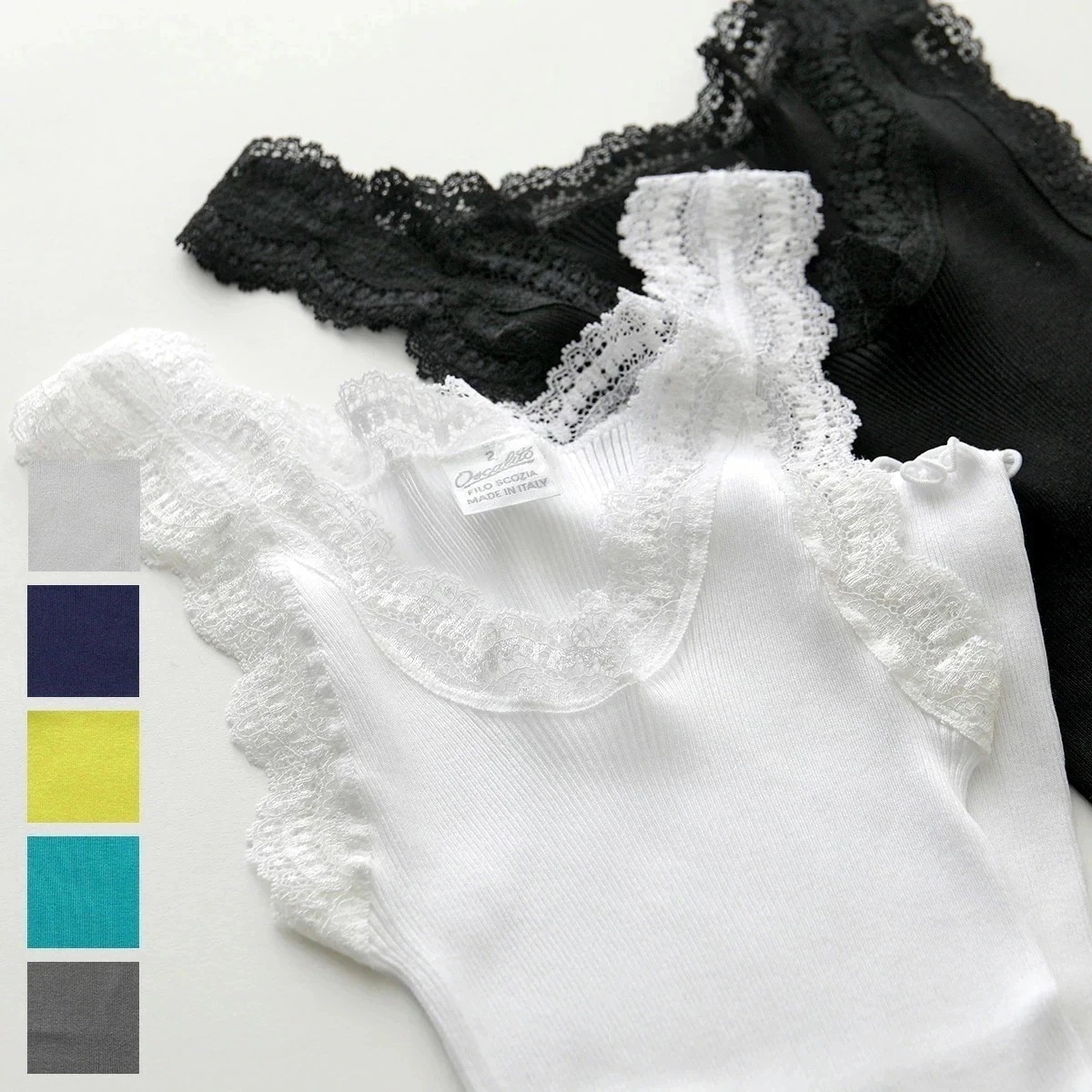 Oscalito オスカリート タンクトップ 3162 レディース レース付き リブ コットン LACE カラー7色