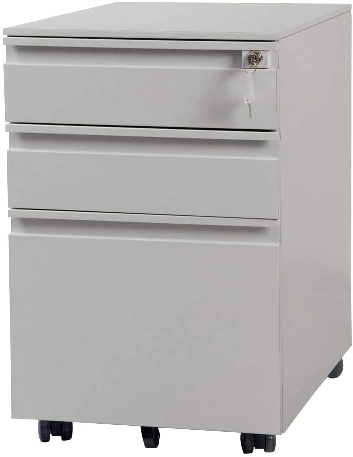 【大好評！最安値挑戦!】サイドワゴン 3段オールロック 幅390奥行450高さ600mm スチール製 ペントレー シリンダー錠 完全完成品 組立て不要 Gray MetalG11