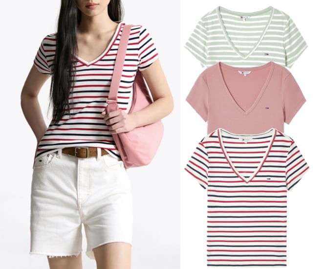 Slim V-neck Rip T-shirt (T32F6TTO07TWT1)