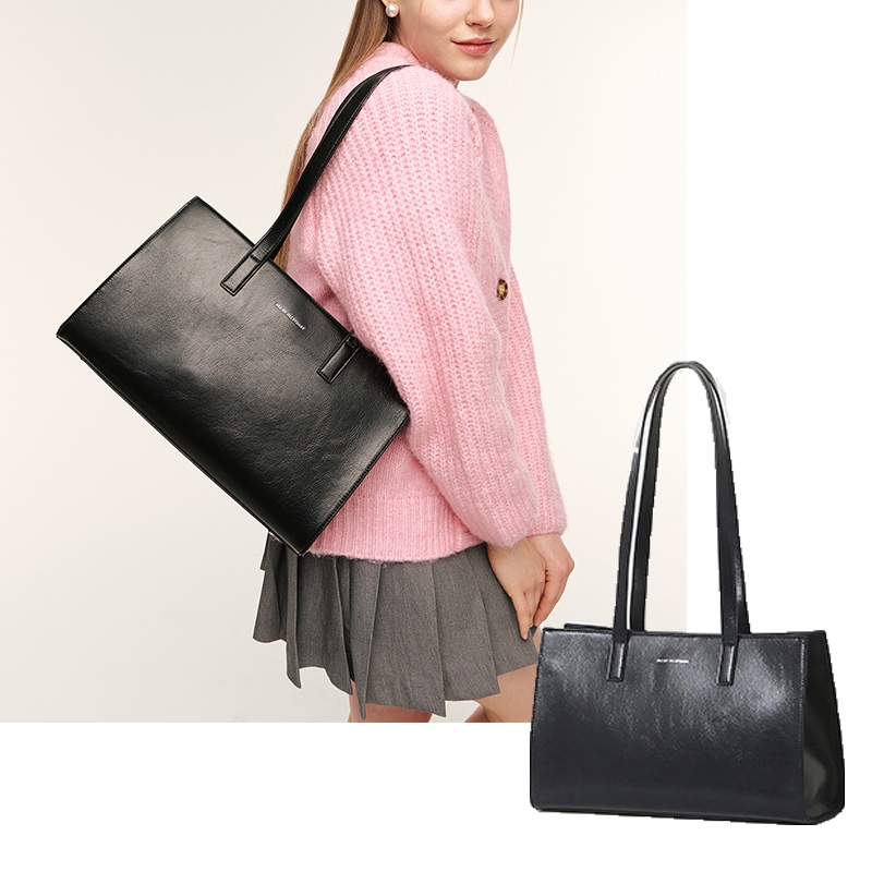 LOGO LEATHER SQUARE SHOPPER BAG ショルダー トート フェイク 肩掛け 収納 たっぷり レディース ワンハンドル かわいい オフィス きれいめ 韓国 人気 限定 四角
