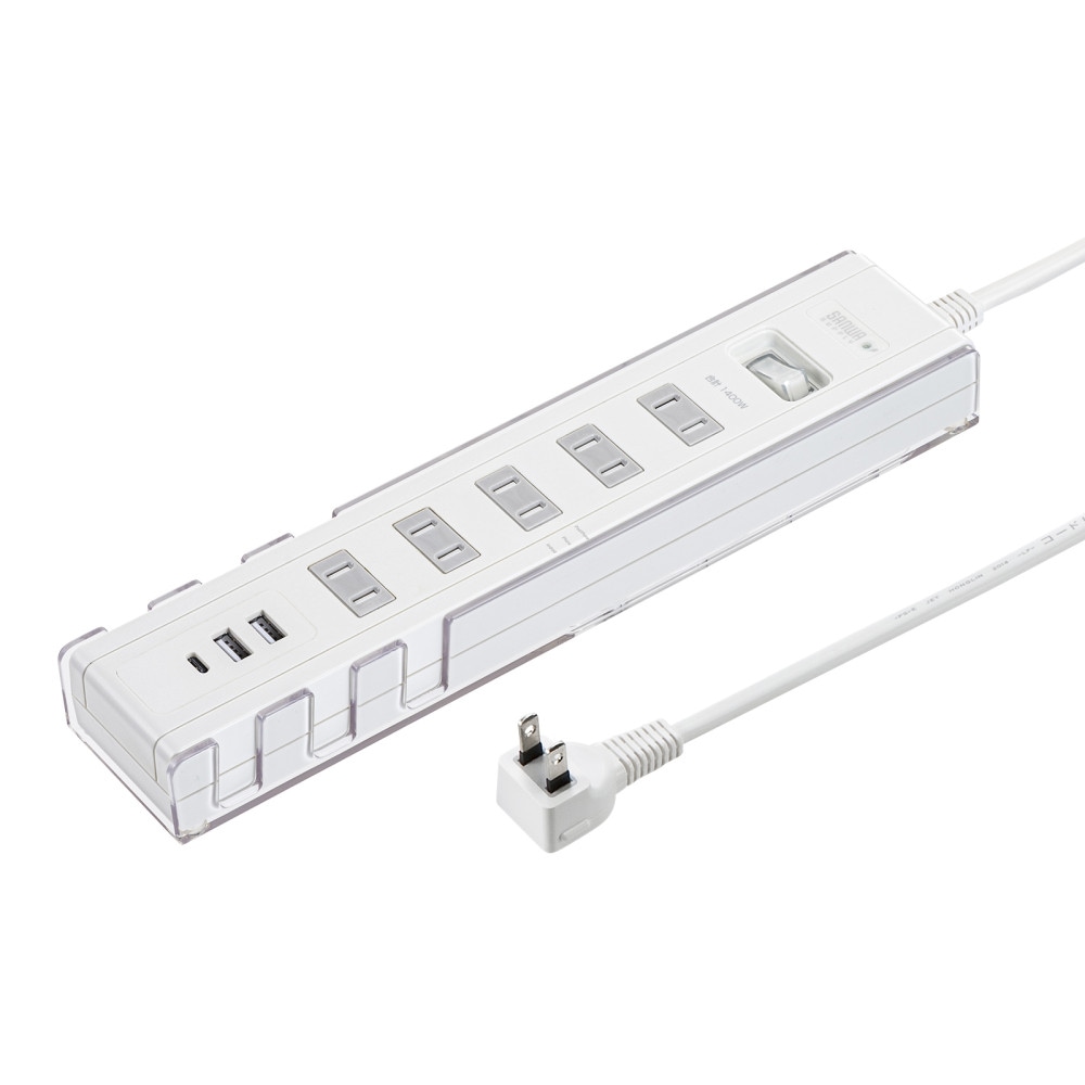 サンワサプライ USB充電機能付きタップ 2P 5個口 3m スタンド付き（ホワイト） TAPB47UC3W