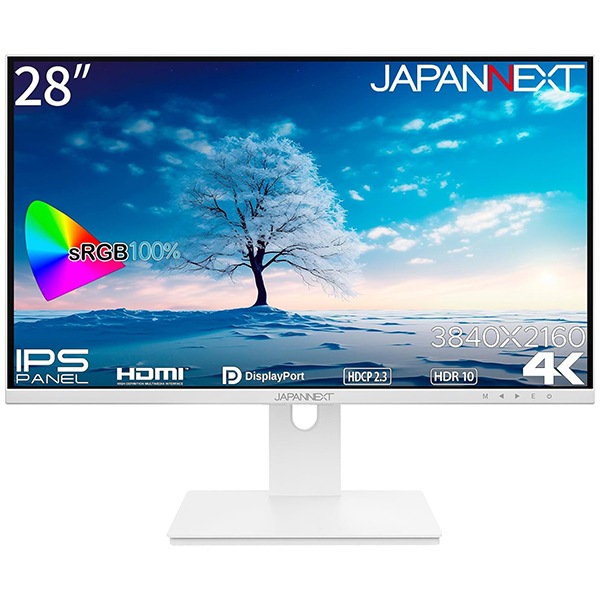 JAPANNEXT 液晶ディスプレイ 28型/3840×2160/HDMI×2DP×2/ホワイト/スピーカー:無/1年保証