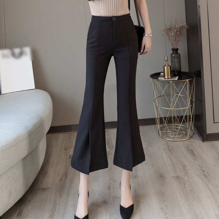 クロップドパンツ スリットフレアパンツ ハイウエスト レディース フレアパンツ カジュアル エレガント ボタン ファスナー ポケット 新作 春秋 薄い 細見え 足長見え スタイルUP かっこよさ