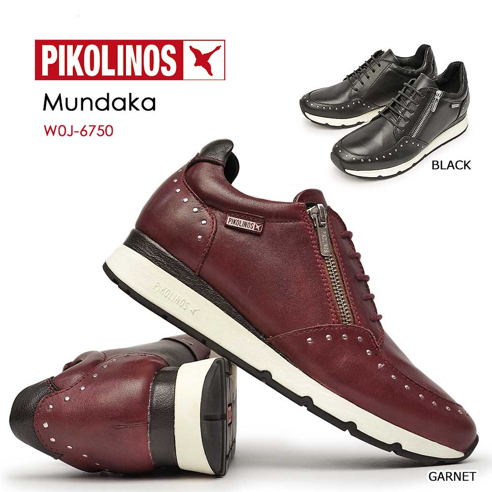 レディース レザースニーカー MUNDAKA PK801 W0J-6750 スタッズ コンフォート ファスナー